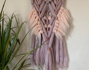 Large Copper Beaded Macrame Wallhanging