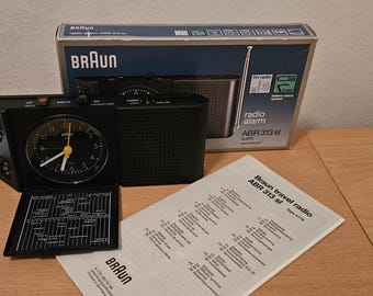 Braun alarm clock,ABR 313,Ditrich Lubs design,radio clock,box,