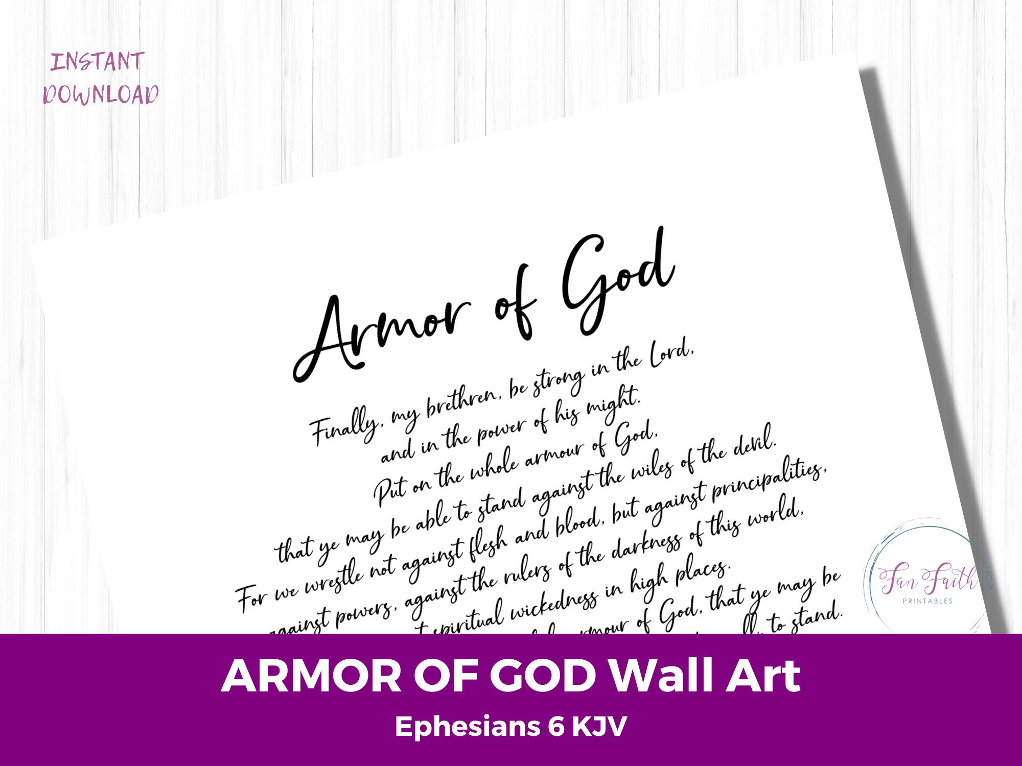 Armor of God Wall Art 8x10 2 Design Styles Included, Christian Wall Art