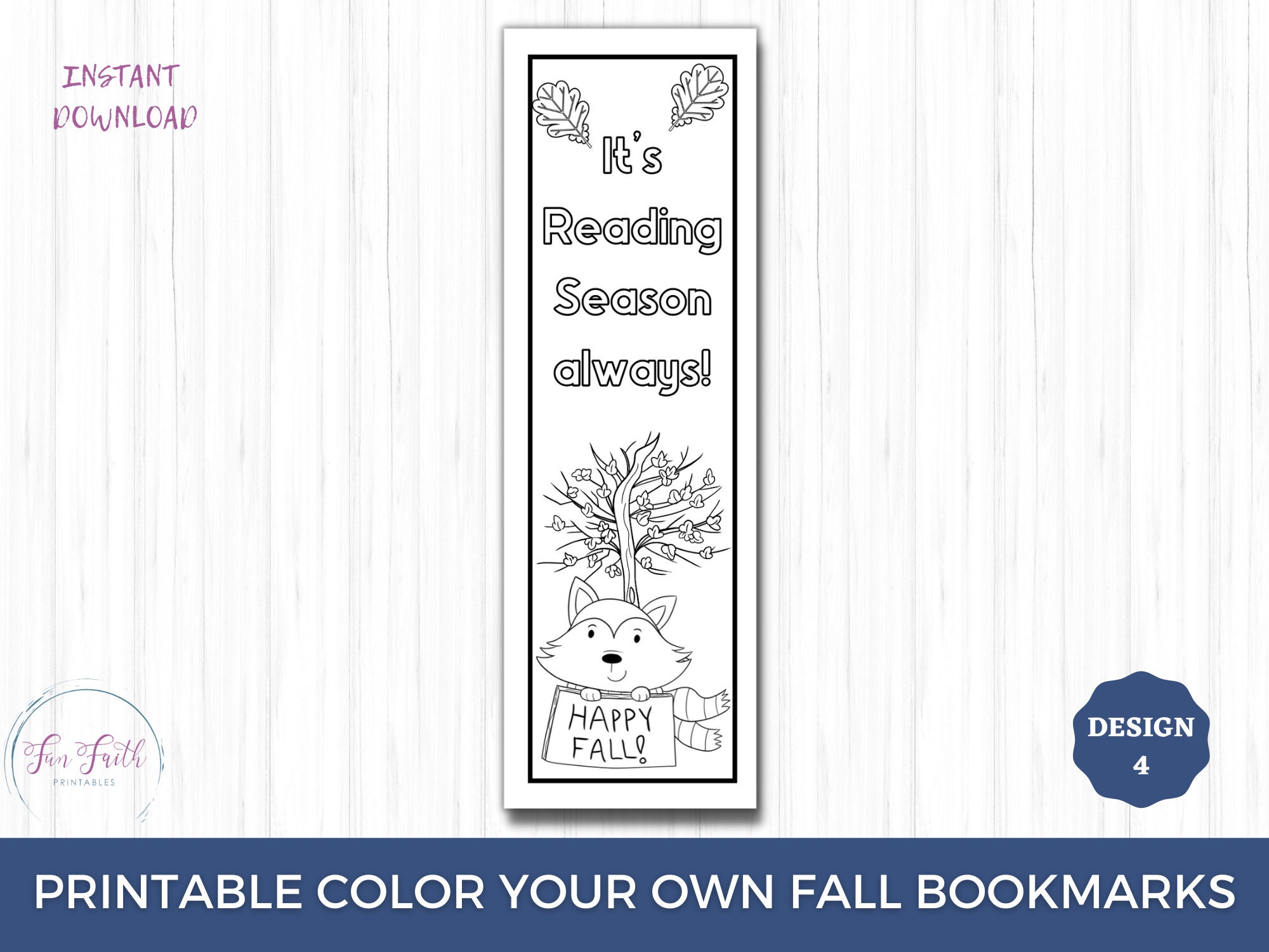 Printable Fall Coloring Bookmarks Cute Bookmark Bookmark Set 4 Color ...