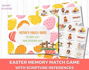 Juego de memoria con la historia de Pascua, actividad familiar imprimible (patrón en PDF)