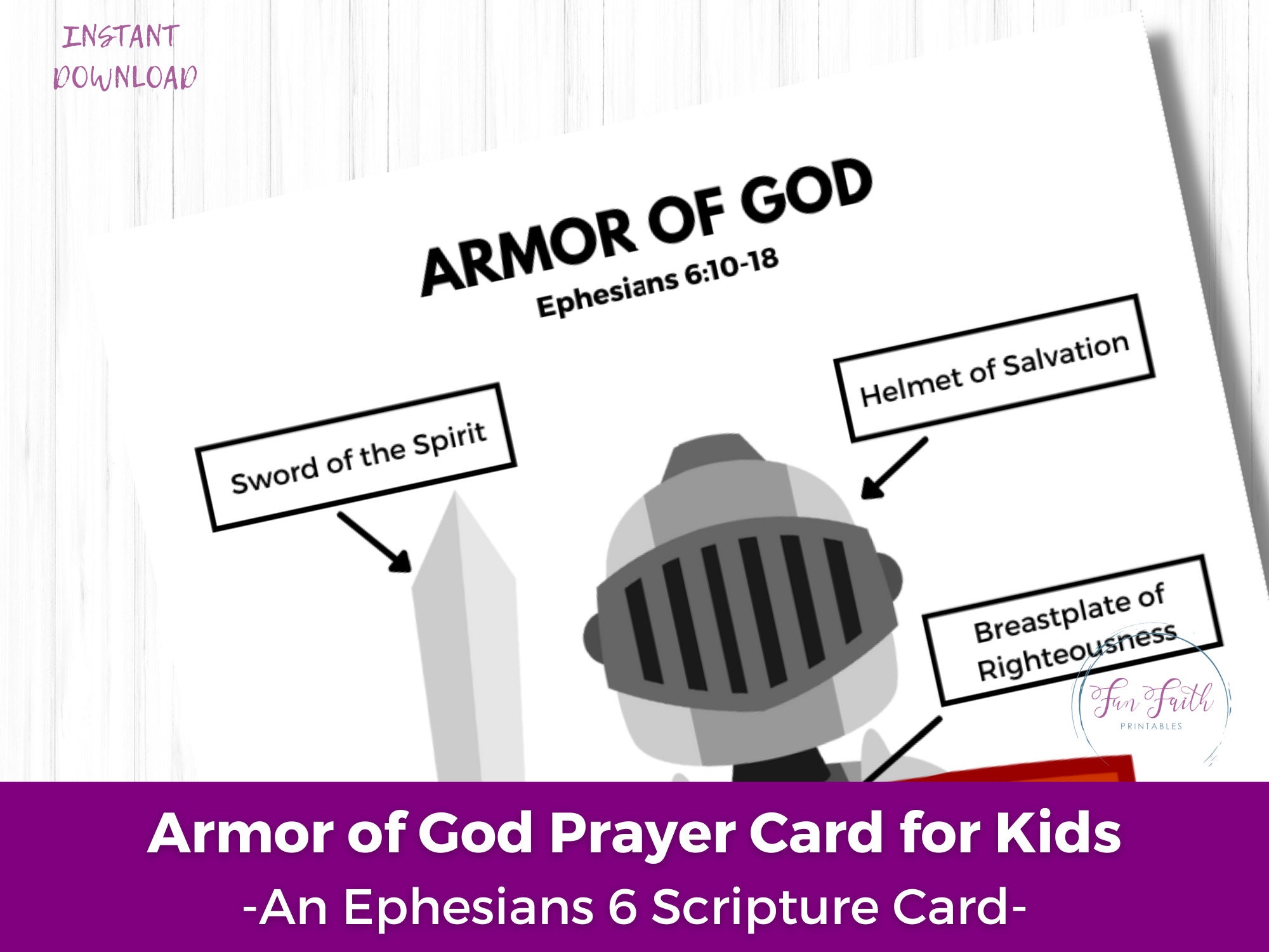 Armor of God Prayer Card for Kids, Armour of God Scripture Printable