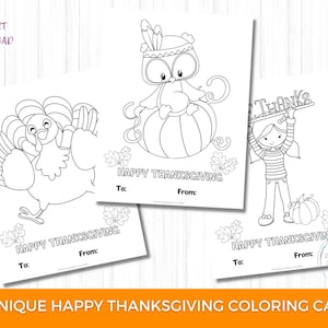 12 Printable Thanksgiving Coloring Cards for Kids, Happy Thanksgiving Cards, Color Your Own Thanksgiving Cards, Thanksgiving Coloring