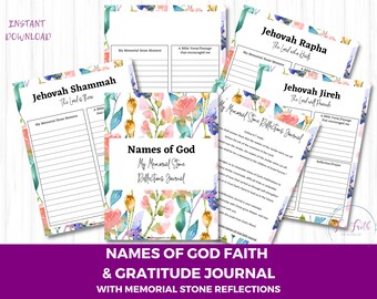 Names of God Printable Journal, Faith Gratitude, Memorial Stone Reflections (PDF)