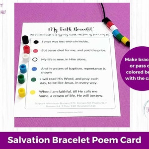 Printable Salvation Bracelet Poem Card, Faith Bracelet Gospel Card ...