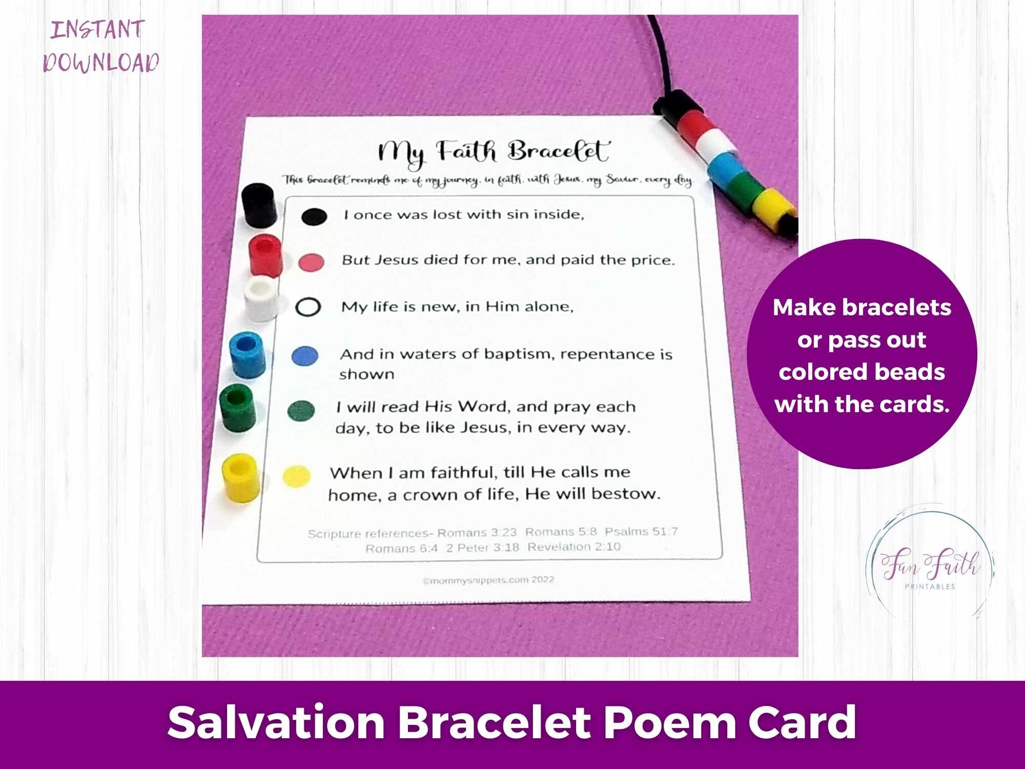Printable Salvation Bracelet Poem Card, Faith Bracelet Gospel Card