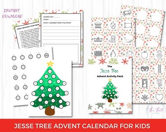 May include: A printable Jesse Tree Advent Calendar activity pack for kids. The pack includes a Jesse Tree with ornaments to color, a family devotion story review, and a page for recording what was learned from the story. The Jesse Tree is a visual representation of the lineage of Jesus Christ.