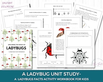 Ladybug Unit Study Printable, Facts Workbook, Coloring Pages (Digital Download)