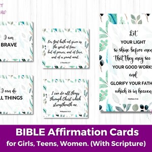 Tarjetas de afirmación bíblica imprimibles, tarjetas de versículos bíblicos, estudio bíblico imprimible, tarjetas de afirmación para niñas, tarjetas de afirmación para niños
