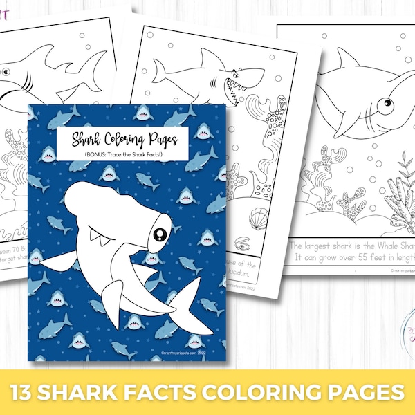 Facts about Sharks Coloring Pages, Printable Coloring Sheets for Kids, Coloring Book for Shark Week, Shark Birthday Party Coloring Pages