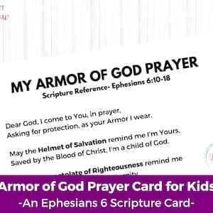 Armor of God Prayer Card for Kids, Armour of God Scripture Printable ...