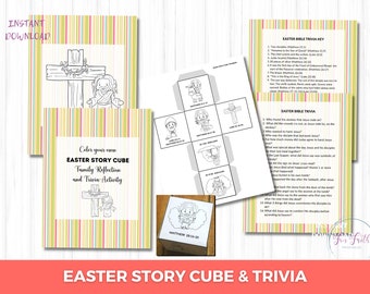 Easter Story Game, Easter Basket Stuffers, Christian Easter Printable for Kids, Story Cube, Sunday School Printables, Trivia