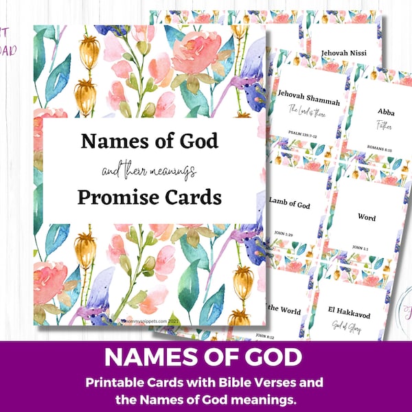 36 Names of God Printable Cards with Bible Verses, Scripture Cards, Faith Cards, Bible Study Cards, Digital Prints, Affirmation Cards