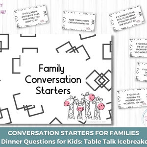 Family Conversation Starter Cards, Dinner Questions, Conversation Cards, Questions for Kids, Talking Cards, Table Talk cards, Icebreaker