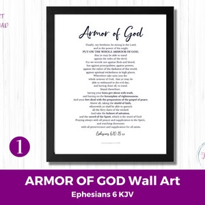 Armor of God Wall Art- 8x10- 2 design styles included, Christian Wall Art, Minimalist Bible Verse Wall Art, Ephesians 6 KJV Scripture Prints