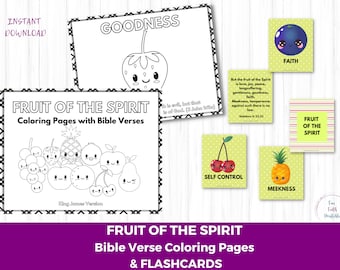 Fruit of the Spirit Coloring Pages & Flashcards, Bible Verse (Digital Download)