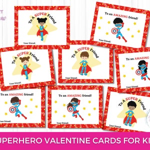 Superhero Printable Valentine Cards for Kids, Super Hero Valentines, Cute School Valentine Cards for Him and Her, Valentine Card Tags