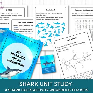 Sharks Unit Study, Shark Facts Workbook, Shark Nature Study, Shark Coloring Pages, Homeschool Printable, Shark Word Search, Shark Flashcards