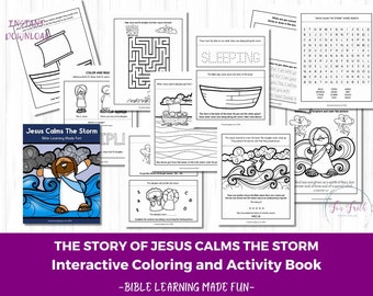 イエスが嵐を鎮める塗り絵、聖書物語アクティビティ（印刷可能）