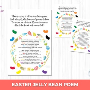 Poème de Jelly Bean, Pâques imprimable, prière de Jelly Bean, étiquettes de trucage pour panier de Pâques, Pâques chrétienne imprimable pour les enfants, poème de Pâques