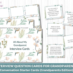 Tarjetas de conversación para abuelos, Tarjetas de preguntas de entrevista para abuelos, Tarjetas de inicio de conversación, Tarjetas parlantes, Día de los abuelos