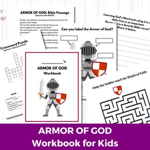 Armor of God Workbook for Kids, Armor of God Printable Activity, Sunday School lesson, Homeschool lesson, Ephesians 6, Bible Study for Kids