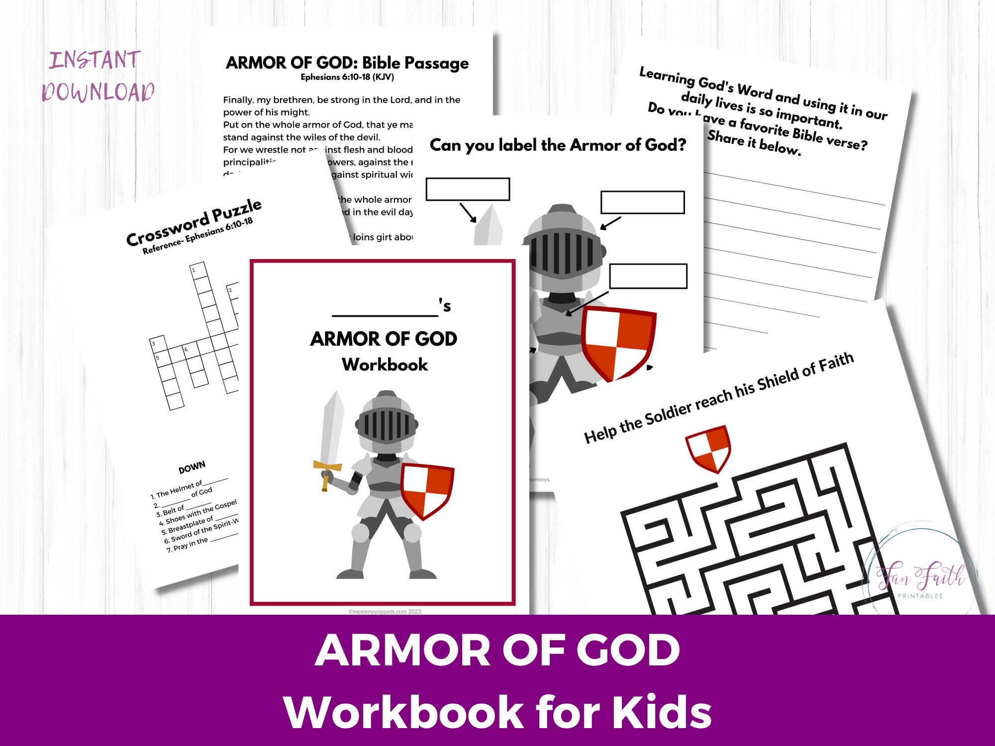 Armor of God Workbook for Kids, Armor of God Printable Activity, Sunday