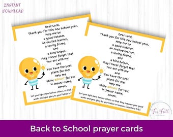 Back To School Prayer Card, First Day of School Prayer Card, Prayer for Children, Blessing Bag Prayer Card, Back to School Printable