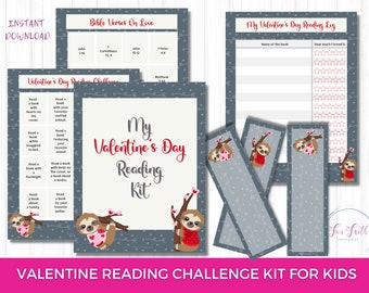 Printable Valentine Reading Challenge for Kids, Kids Reading Log, Valentine's Day Bookmarks, Valentine Printable, Bible Verses on Love