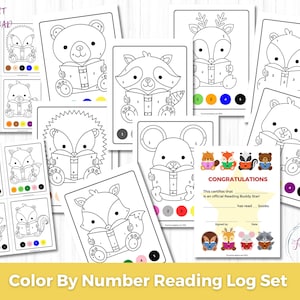 Color By Number Reading Log Printable, Reading Log for Kids,  Summer Reading Log, Kids Coloring Reading Log, Reading Coloring Pages