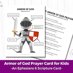 Rüstung Gottes Gebetskarte für Kinder, Rüstung Gottes Schrift druckbar, Sonntagsschullektion, christlich druckbar, Epheser 6 Gebet