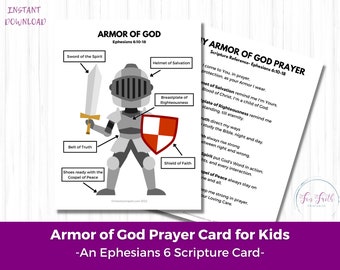 Armor of God Prayer Card for Kids, Ephesians 6 (Digital Download)