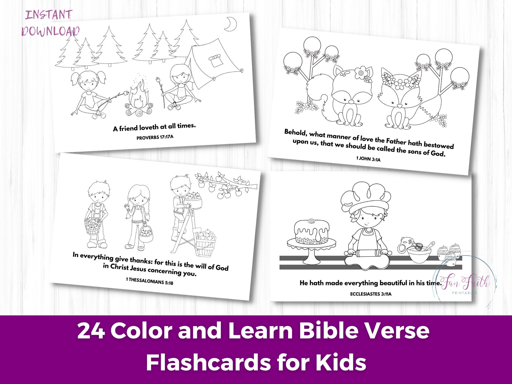 24 Large Printable Scripture Cards, Bible Verse Cards, Printable Bible