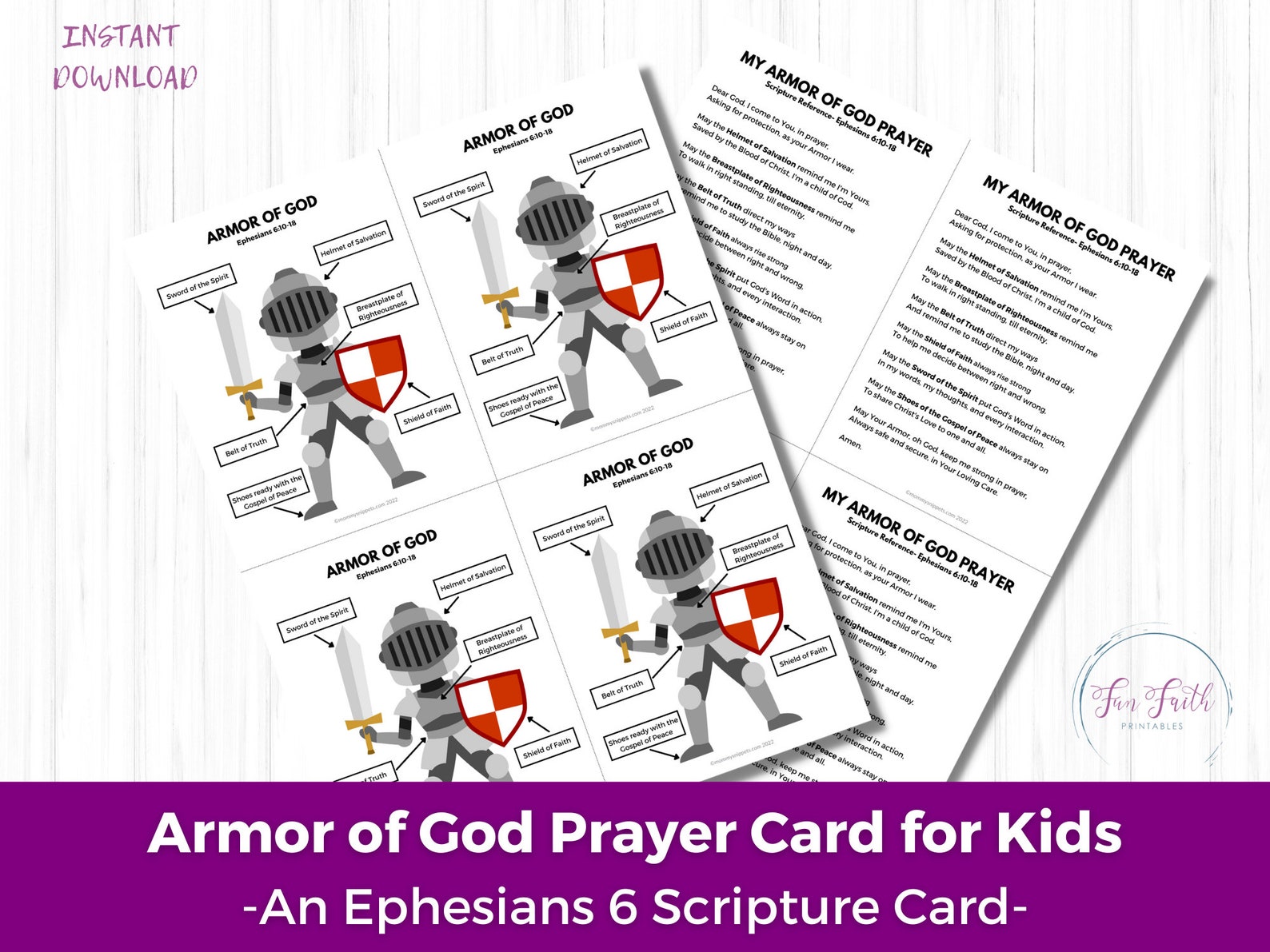 Armor of God Prayer Card for Kids, Armour of God Scripture Printable