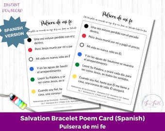 Spanish Salvation Bracelet Poem Card – Pulsera di mi fe- Christian Printable (Digital Download)
