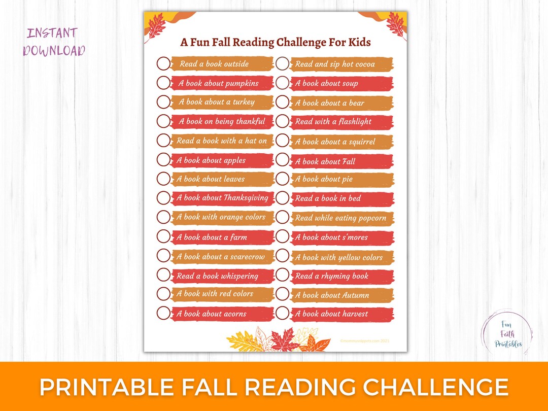 Printable Fall Reading Challenge List Fun Digital Download Fall ...