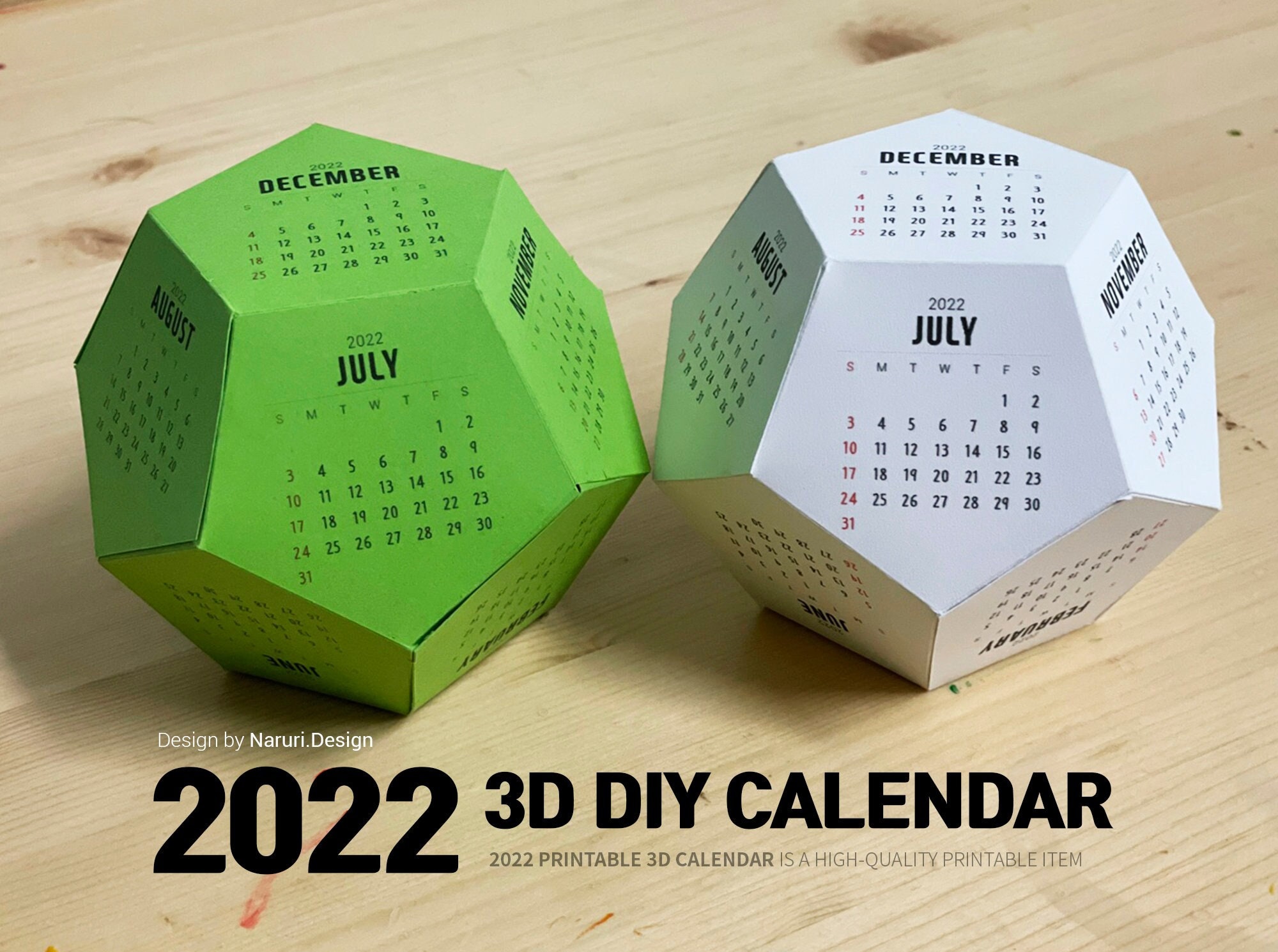 Printable Calendar 2022 / Dodecahedron Calendar / 3D Calendar/ Etsy UK
