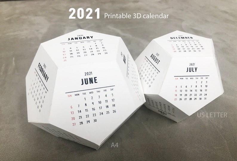 printable calendar 2021 dodecahedron calendar 3d etsy