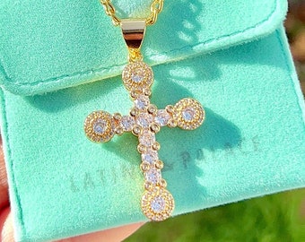 Gold Cross Necklace, Cross Necklace, Zirconia Cross Necklace, Religious Cross Necklace