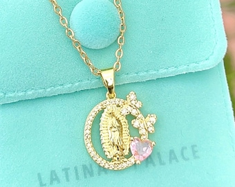 Collar Virgencita de Oro, Collar Virgen María Corazón, Collar Virgen de Guadalupe, Collar Corazón
