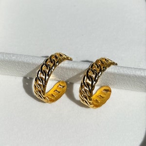 Gold Glieder Reifen, Ketten Glieder Reifen, Gold Edelstahl Reifen, Gold Curb Chain Hoops Bild 1