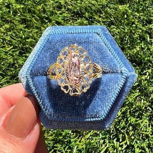 Tricolor Virgin Mary Ring, Virgencita Ring, Virgin Mary Ring, Gold Virgencita Ring