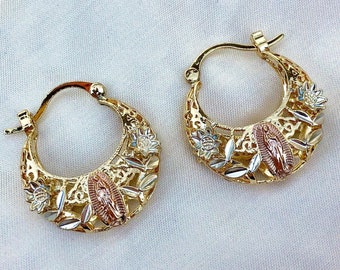 Virgen de Guadalupe 18k Gold Plated Earrings, Virgen Mary Earrings, Virgen de Guadalupe hoops, Virgencita Earrings