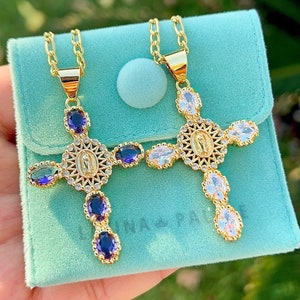 Virgin Mary Cross Necklace, Crystal Virgin Mary Cross, Virgencita Cross Necklace, Virgencita Necklace, Virgen de Guadalupe