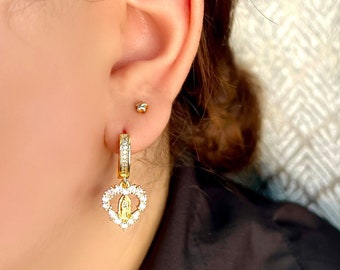 Virgin Mary Earrings, Virgencita hoop earrings, Virgen de Guadalupe Earrings, Virgencita jewelry
