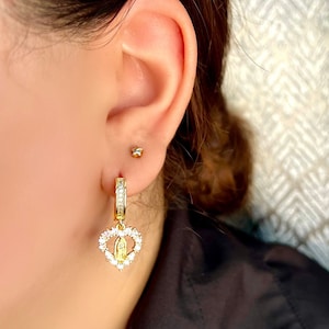 Aretes Virgen María, Aretes de aro Virgencita, Aretes Virgen de Guadalupe, Joyas Virgencita