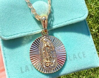 Collar Virgen María, Collar Virgencita Tricolor, Collar Virgen de Guadalupe, Collar Virgencita Oro