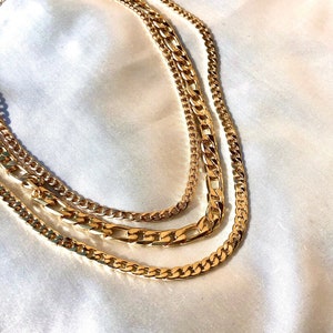 Collar en capas de cadena chapado en oro, collar de capas de cadena de 14k, chapado en oro