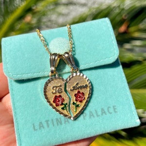 Te Amo Necklace, Gold heart necklace, Heart split neckace, Rose  heart necklace