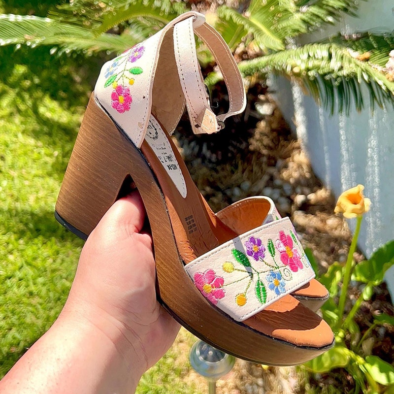 floral block heels